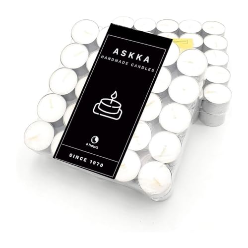 AASKKA 5 x 100 (500 unidades) velas transparentes de té, paquete grande, 4 horas de combustión, velas transparentes duraderas (juego de 5)