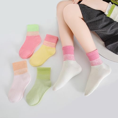 5 Pairs School Girl Crew Sock Kids Cotton Sock Atheletic Winter Warm (pink, white)4