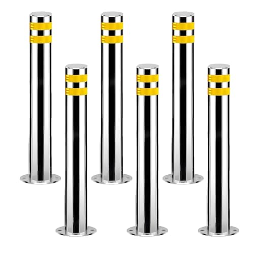 Snaweo ステンレス製安全ボラード、固定式セキュリティポストボラード、駐車バリア安全ボラード、車道用ステンレス製駐車場ポール、バリケード、産業用安全ボラード(60CM 6pcs)