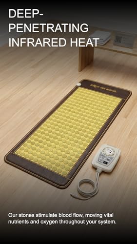 Image of CAREFIT Korean Jade Stone Far Infrared Heating Mat, Yellow, 80x190 cm | 253 Large 50mm Jade Stones | Mesh Covered Surface | Triple Foldable Design | Full Body Mat | Adjustable Heat | Home Wellness