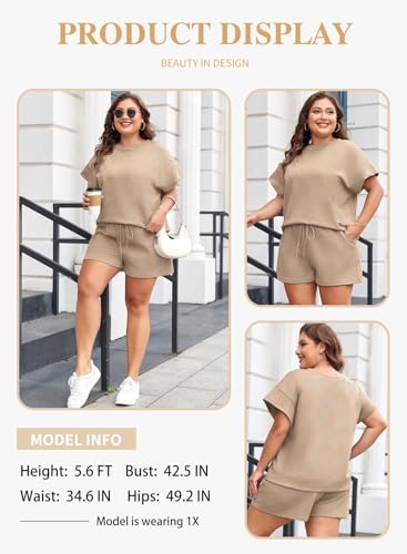 Image of Eytino Women Plus Size 2 Piece Outfits Sweatsuit Short Sleeve Pullover Tops and Drawstring Shorts Pants(1X-5X)