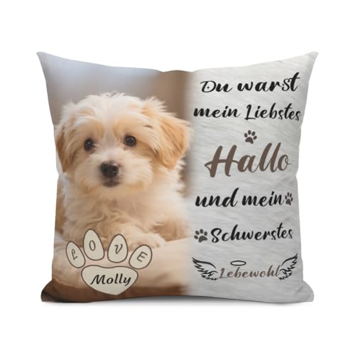 AnJeey Personalisiertes Hunde-Kissen mit Foto | Doppelseitiger Druck | Gedenkgeschenk für verstorbene Haustiere | Trostgeschenk bei Tierverlust