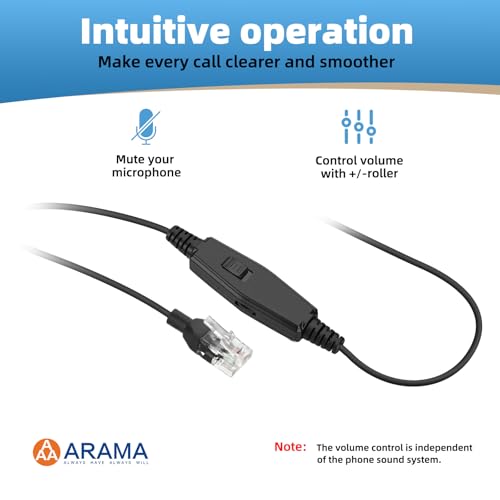 Image of Arama Telephone Headsets for Yealink Phones RJ600Y1 RJ9 Office Wired Headset with Mic Noise Canceling Compatible with Yealink VoIP Phone T54W T46U T33G Poly Snom Grandstream Phones Desk Landline
