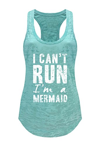 Tough Cookie Clothing Tank Top – Women’s Workout Yoga Burnout Racerback Sleeveless I Can’t Run I’m A Mermaid Print Shirt Mint S
