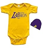 PandoraTees Short Sleeve Bodysuit & Cap Set - Little LABron Fan (3-6m, Yellow)