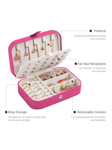 Image of Cortina Jewellery Organiser PU Leather Zipper | Portable Storage Box Case with Dividers | Container for Rings, Earrings, Necklace Home Organizer - Pink