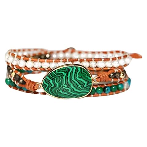 ZOSOJONA Women Wrap Bracelet Boho Natural Jasper Crystal Stone Beads Strand Bracelets, Leather, Agate Cover