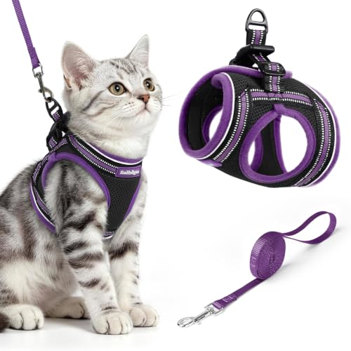 Image of rabbitgoo Cat Harness and Leash Set, Step-in Soft Vest, Black & Purple
