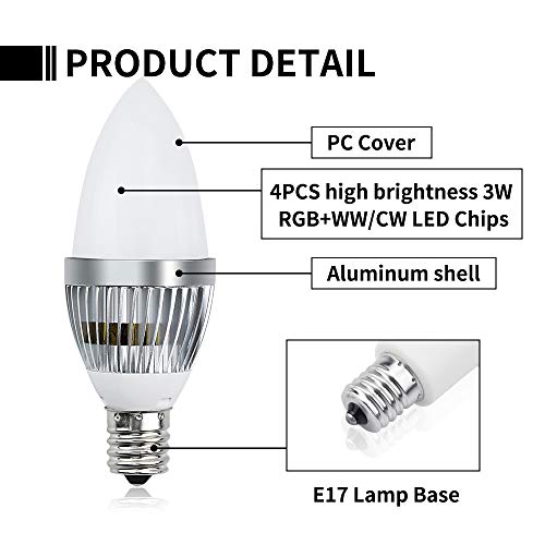 Bonlux E17 Color Changing Led Light Bulbs, Dimmable 3W C35 E17 Intermediate Base Colored Rgb Flood Light Bulbs 30W Halogen Equivalent With Remote For Holiday Party Porch, Rgb+Daylight 6000K, 2 Pack #TOP5