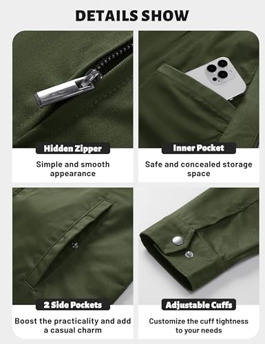Image of TACVASEN Men's Cotton Jacket Full Zip Up Work Jackets Turndown Collar Business Casual Windbreaker with 3 Pockets