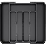 Lifewit Extendable Cutlery Drawer Organiser, Adjustable Cutlery Tray, Plastic Adjustable Kitchen Storage Dividers for Utensil Spoons Forks Knives, 7 Compartments, 22-36 x 30cm, Black