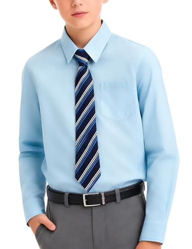 mintgreen Chemises Garçons, Tenue Scolaire Formelle en Coton à Manches Longues Unies avec...