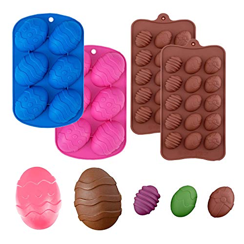 4 Pieces Easter Egg Chocolate Candy Molds Easter Candy Cookie Mould Silicone Baking Mold for Easter Chocolate Cake Pastry Truffle Pudding Jelly Dessert Decoration, Pink, Chocolate
