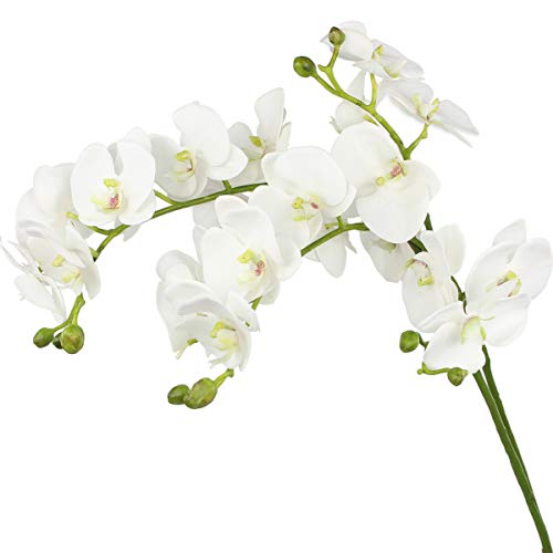 Rinlong Artificial Orchid Silk Orchids White Orchid Artificial Flowers Real Touch Fake Phalaenopsis Cymbidium Stem for Table Centerpiece Home Kitchen Wedding Party Decoration