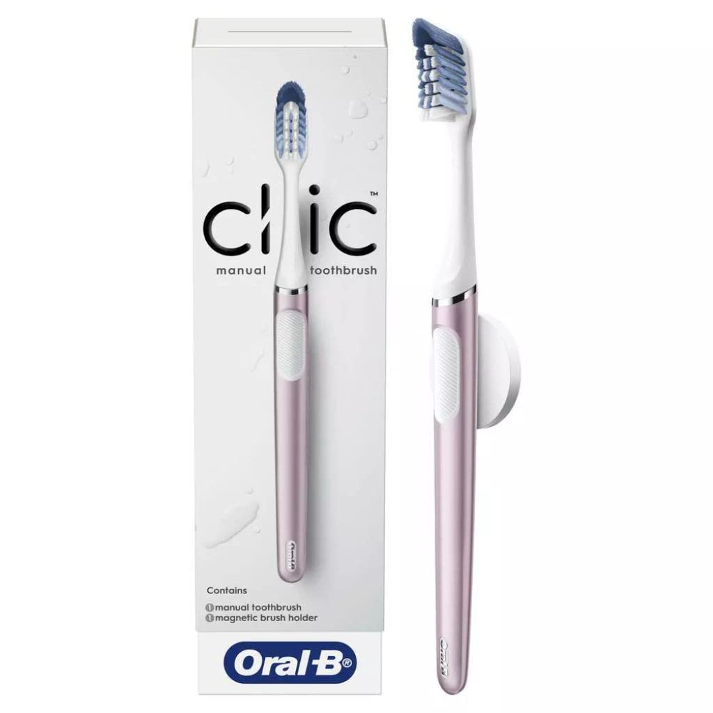 Brosse à dents manuelle Oral-B Clic quartz rose avec tête interchangeable et support