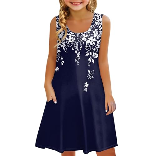 Girl's Sundresses Summer Boho Strap Tiered Cami Maxi Dresses Beach Playwear Outfit with Pockets