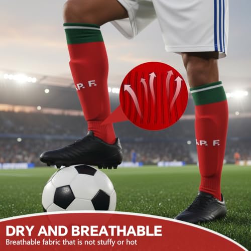 Image of Proberos Sport Compression Football Socks, Portugal Special Edition Football Socks, High Elastic Moisture Wicking Soccer Socks with Striped Cuff, Athletic Over the Calf Dress Socks, Size - L