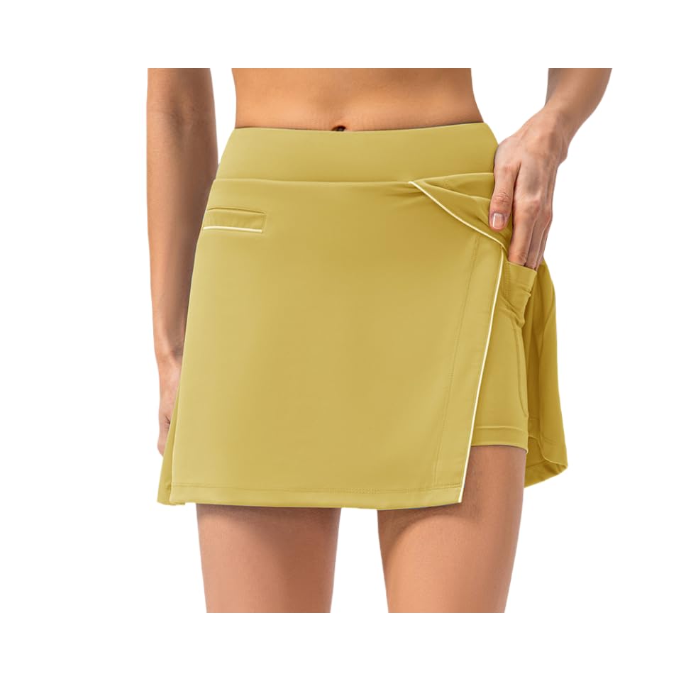 HHHCHPM Women's Cheerleading Sportswear Short Skirt Mini Summer Fitness Running Shorts with Pockets (Yellow,XX-Large)