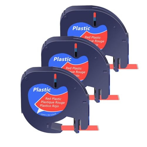 ���x���e�[�v 3 5 10PK Letra �^�O�e�[�v A91330 A16952 A91331 �v���X�`�b�N�� 12 �~�����[�g�� x 4 ���[�g���v���X LT100H �ƌ݊���(3PK Red-Plastic)