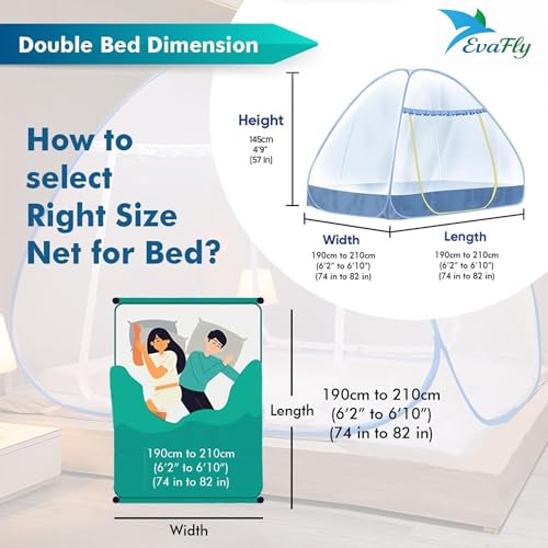 Image of Evafly Mosquito Net for King Size Bed | Premium Polyester Mesh | Foldable Pop-Up Bed Net | Fine Mesh with 30 Pairs of Glow Stars | Protection Against Mosquitoes & Insects | Easy Setup, Washable | Blue