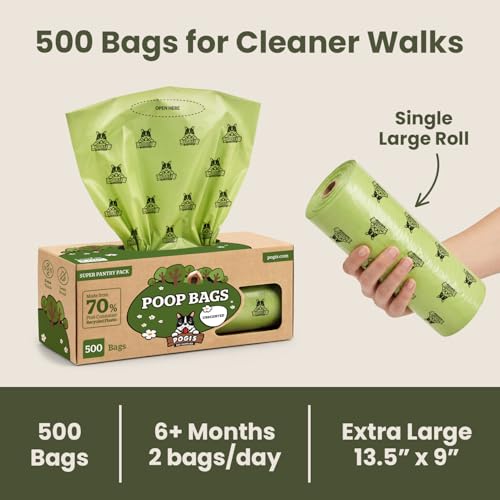 Image of Pogi's Poop Bags - Large, Leak-Proof Dog Waste Bags for Yard or Home Use, Unscented (Single Roll, 500-Count) (Pack of 2)