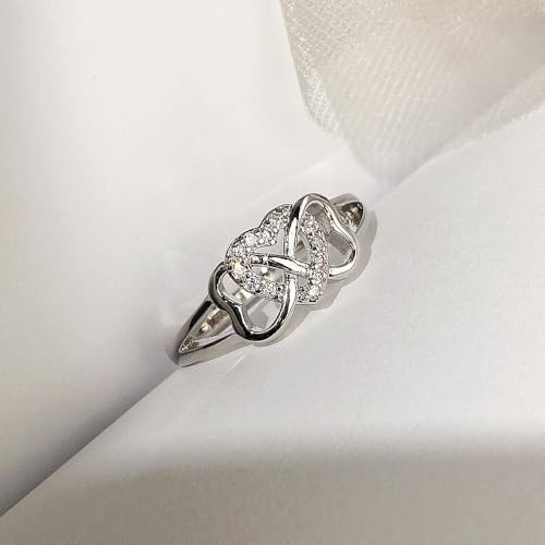 White Gold Plated Heart Design Sparkling Cubic Zirconia Creative Engagement Rings Wedding Bridal Band Promise Rings Evening Parties Anniversary Valentine's Day Gifts Eternity Bands for Women3