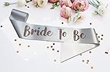 SMARTYPANTS Premium Bride To Be Satin Sash Engagement Wedding Marriage Banner Party Night Out - White And Rose Gold Glitter
