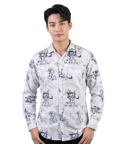 Image of UNM Men's Casual Shirt, Calligraphy Print.