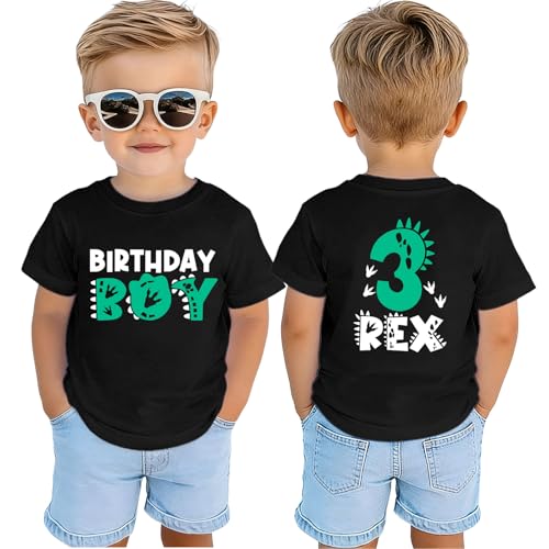 MULOIUDZ 3rd Birthday Boy Shirt Dinosaur Graphic Three Birthday Outfit 3 Years Old Boys T-Shirt Third B-Day Party Tees Tops(Black 3rd)