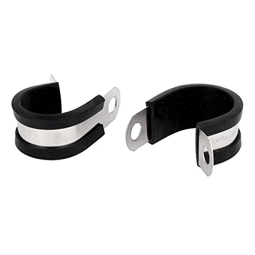 Aexit 25mm Dia Clamps EPDM Rubber Lined P Clips Water Pipe Tube Clamps Strap Clamps Holder 2pcs
