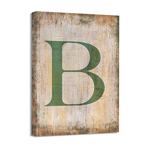 Toile murale vintage lettre B Yelolyio, affiche d'art aux finitions bois beige premium