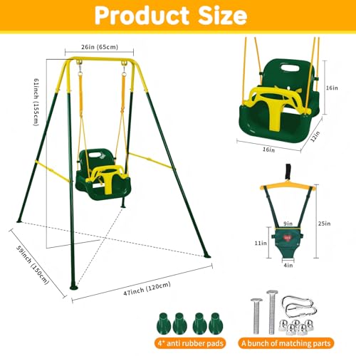 Image of 4 in 1 Toddler Swing Set & Baby Jumper, Foldable Swing Set for Backyard