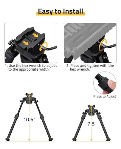 CVLIFE Picatinny Bipods for Rifles Tactical Rifle Bipod Adjustable Rotation 360 Degrees Tilt Portable Sturdy Bipod for Hunting and Shooting (Black, 7.8-10.6