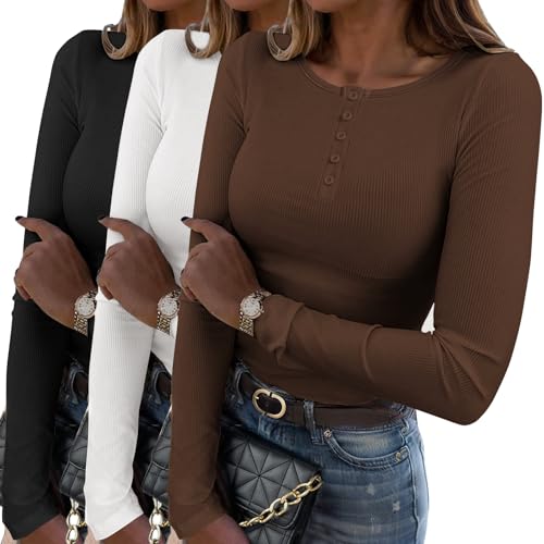 Zeagoo Long Sleeve Crew Neck Tops for Womens Stretch Ribbed