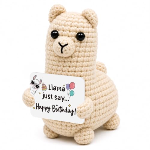 Image of Giftota Birthday Gift for Women Men, Cute Handmade Crochet Llama, Happy Birthday Desk Decorations, Funny Bday Alpaca Gift Ideas for Her Him Family Friends Sister Mom Dad Girlfriend Lovers Colleagues