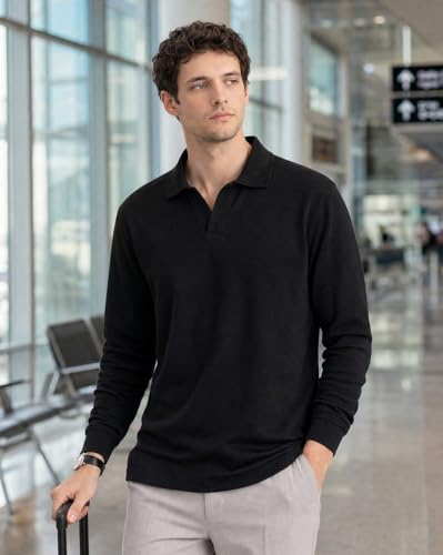 Image of Nobero Popcorn Textured Full Sleeve Polo T-Shirt for Men | Regular Fit