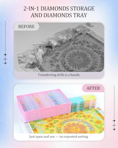 Image of Diamond Art Trays with Lids, 60PCS Diamond Painting Storage, Pink | 60PCS Diamond Painting Trays with Lids, Diamond Painting Accessories for Diamond Art Beads, Pink Plastic Box (2 Packs)