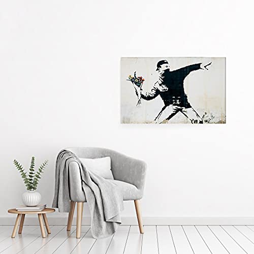 Toile Banksy lanceur de coeur graffiti encadré de 1 pièce pour la déco salon