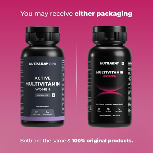 Image of Nutrabay Pro Active Multivitamin for Women - Effective Doses of Iron, Vitamin A, B5, B6, C, D, E & K and Minerals - Immunity, Hair, Skin & Bone Support - 60 Tablets | 100% RDA Dosage | Purity Tested