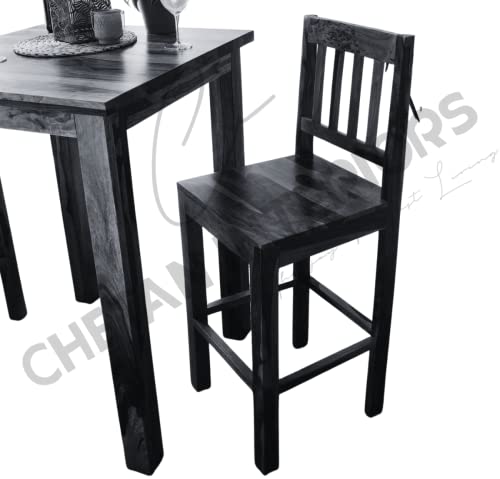 Image of Solid Sheesham Wood Bar Dining Table 2 Seater Set /Compact Bar Dining Table with 2 Chairs (Solid Sheesham Wood, 2 Chairs, 1 Table, Walnut Finish)