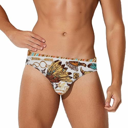 Native Americans Mens Swim Briefs Quick Dry Swimming Trunks Training Swimsuit Low Rise Swimwear