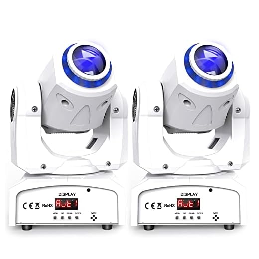 U`King Moving Head DJ Lights 50W LED Stage Lighting Moving Head Light with Magical Circle by DMX and Sound Activated Control RGBW Color 8 GOBO Spotlight for Wedding Party Live Show (White-Set of 2)