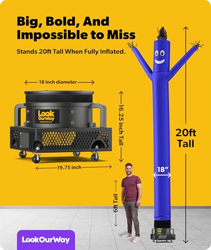 Image of LookOurWay Air Dancers Wacky Waving Inflatable Tube Man Set - 20 Feet Tall Inflatable Dancing Man with Blower for Business Advertising