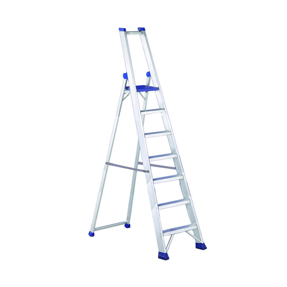 Svelt Scala Professionale 7 Gradini con Piattaforma e Parapetto – Alluminio Rinforzato con Profilo Scatolato – Altezza di Lavoro 346/366 cm – Portata 150 kg – EN131 e D.Lgs. 81/08