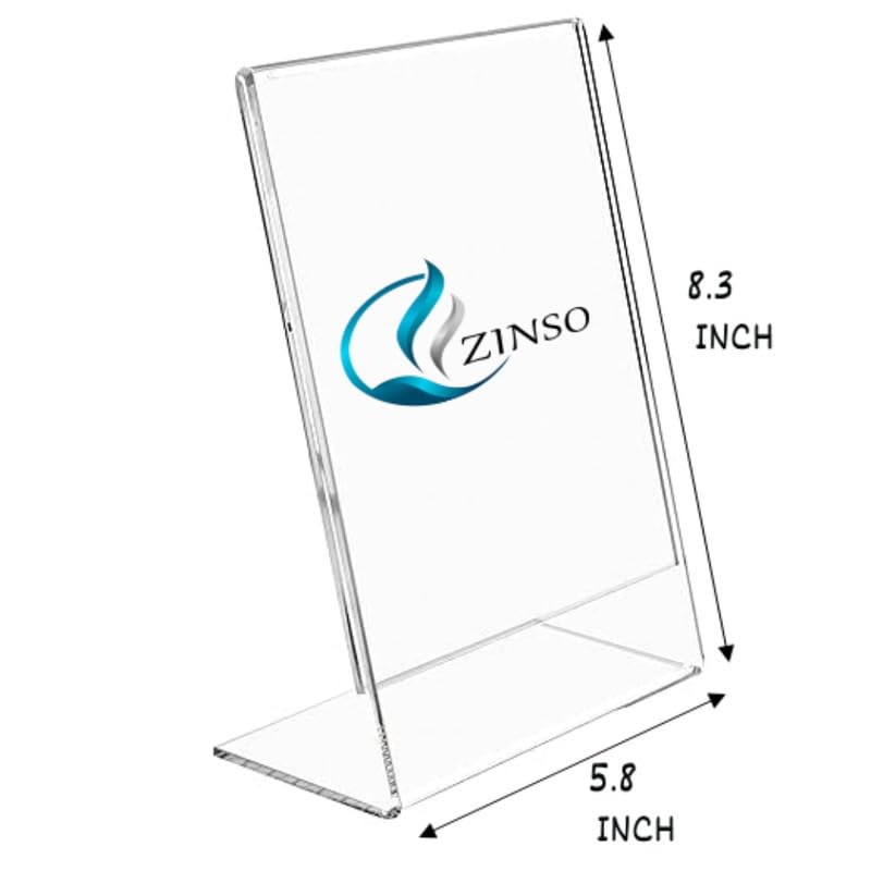 Image of ZINSO A5 L-Shaped Acrylic Sign Holder Portrait Style Menu Ad Frame Display Stand Table Top Perfect for Restaurants, Promotions, Photo Frames, Classroom (3PC)