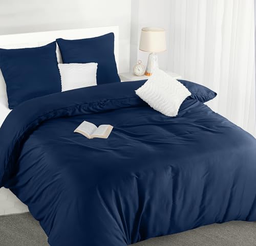 Utopia Bedding Bettwäsche 220x240 Set - Mikrofaser Bettbezug 240x220 cm + 2 Kissenbezüge 65x65 cm - Marineblau