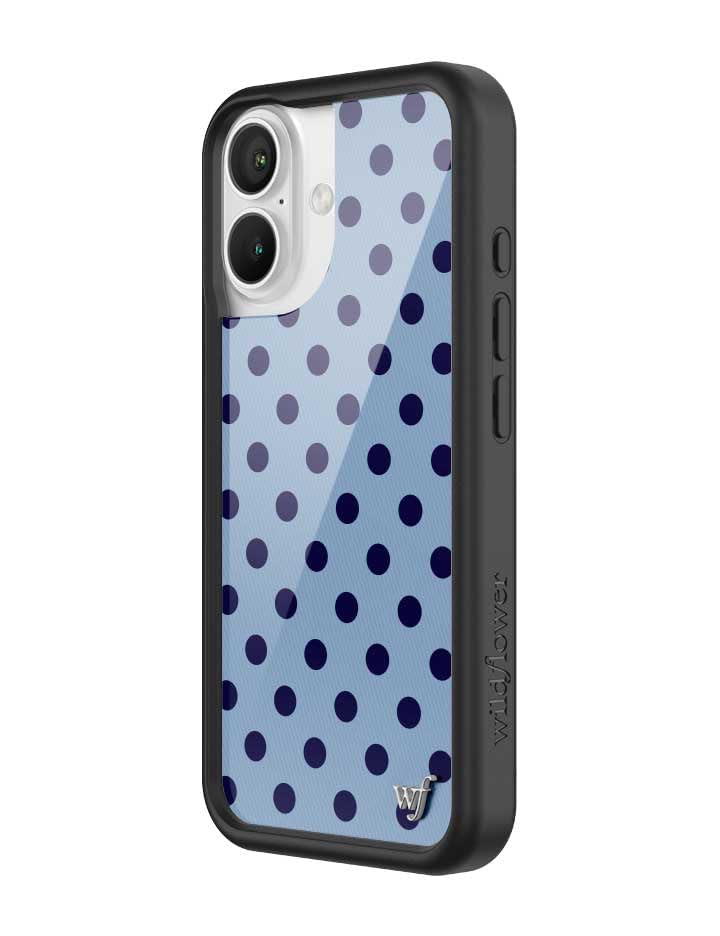 Image of Wildflower Cases - Compatible with iPhone 16 | Protective Black Bumper, 6.5ft Drop Test Certified, Women Owned Small Business | Spots Trendy Dotted Classic Limited | Polka Dot - Navy & Blue