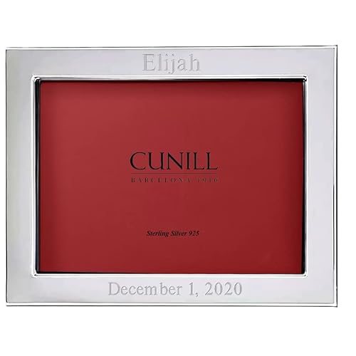 Cunill Personlalized Picture Frame, Sterling Silver Tiffany Plain 5X7 Personalized Picture Frame, Custom Engraved Silver Frame, Mahogany Wood Back, Two Piece Gift Box #TOP1