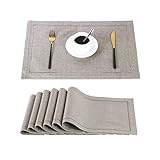 Placemats Set of 6, 19 x 13 inches, Washable Non-Slip Cloth Place Mats, Farmhouse Imitation Linen Fa
