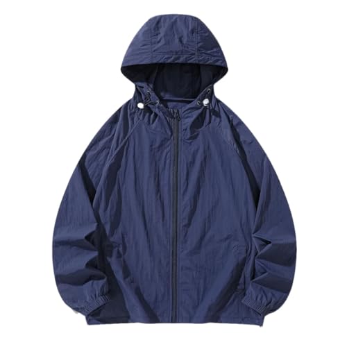 Men Long Sleeve Fishing Hiking Jackets Coat Men's Casual Solid Zipper Jacket Unisex Fishing Hooded Blue S